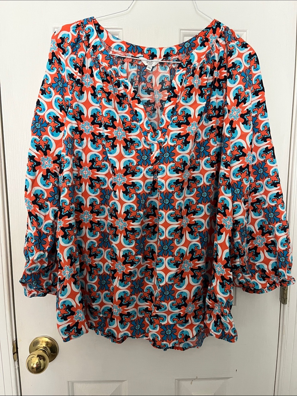 crown & ivy Coral and Teal Printed Peasant Tunic